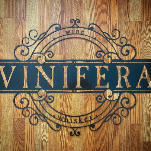 Elegant Scroll Metal Business Logo Sign for Vinifera