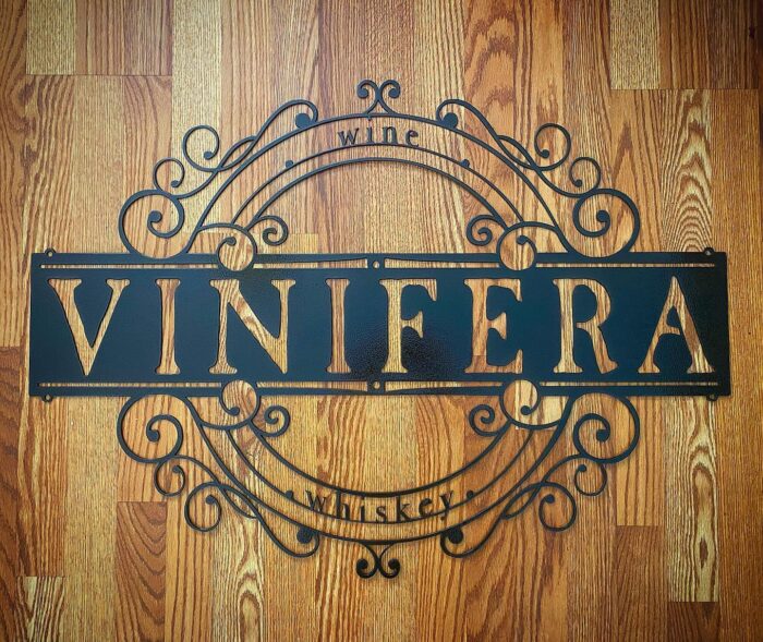 Elegant Scroll Metal Business Logo Sign for Vinifera