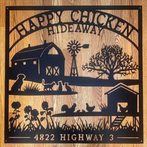 Happy Chicken Hideaway Custom Metal Farm Sign