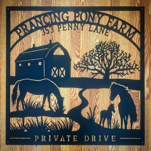 Prancing Pony Farm Custom Outdoor Metal Horse Farm Sign