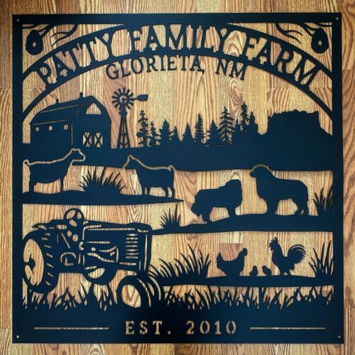 Custom Outdoor Metal Farm Sign for Patty Family Farm in Glorietta, New Mexico