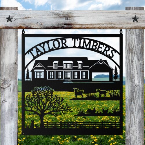 Taylor Timbers Outdoor Metal Farm Sign with Custom Farmhouse Silhouette