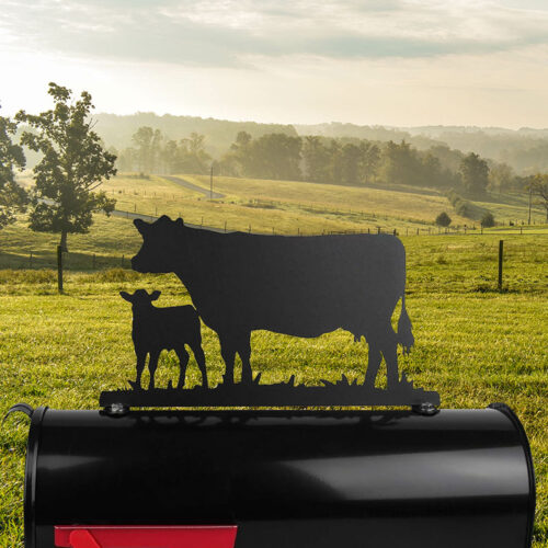 Cow & Calf Pair Metal Mailbox Topper