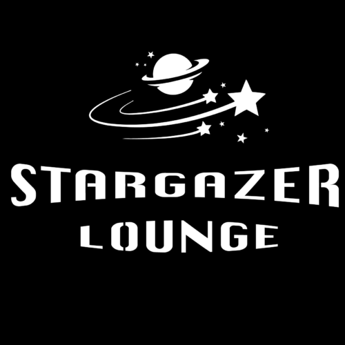 Custom metal sign with shooting star and Saturn design, Stargazer Lounge