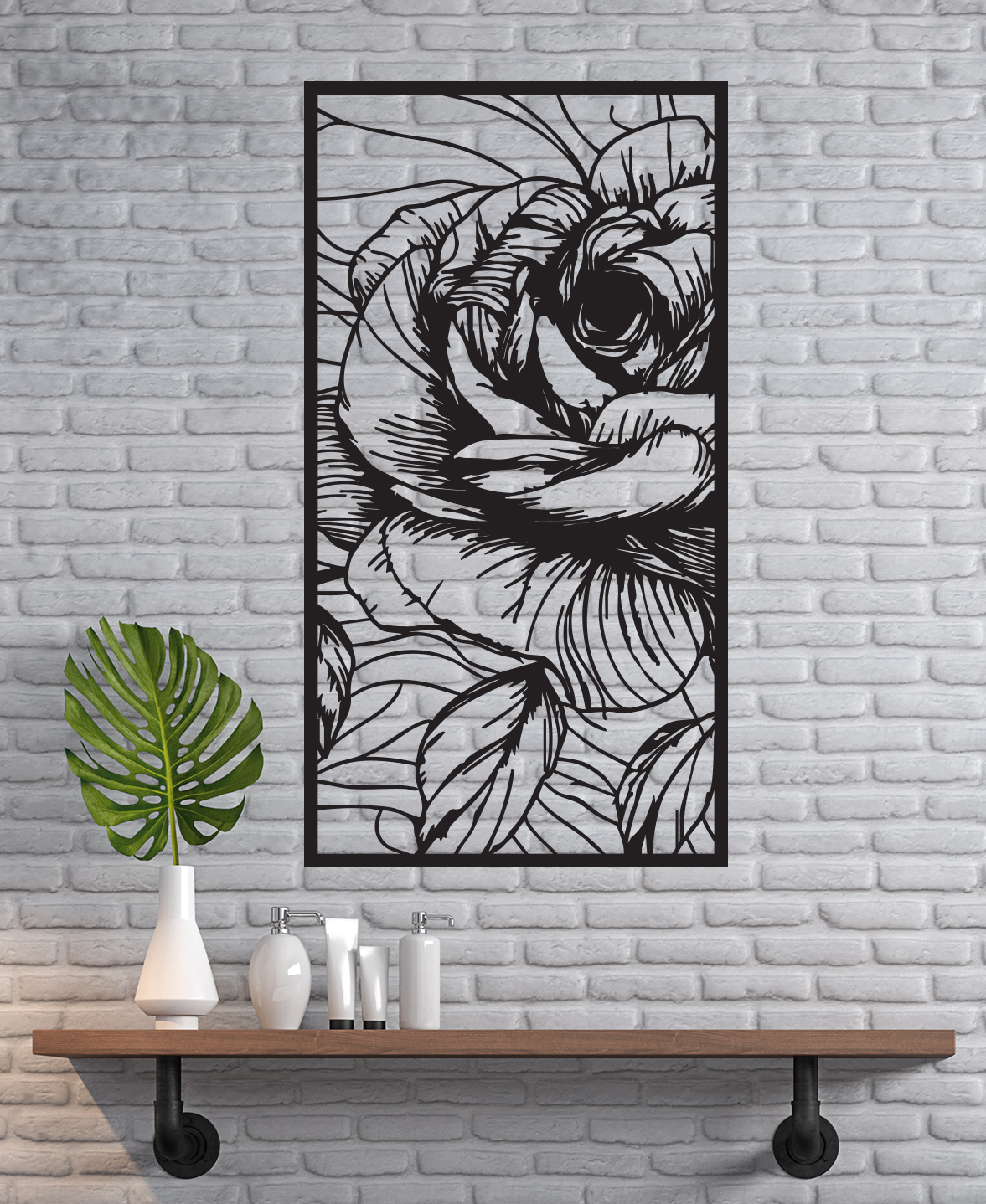 Rose Metal Wall Art Floral Boho Decor